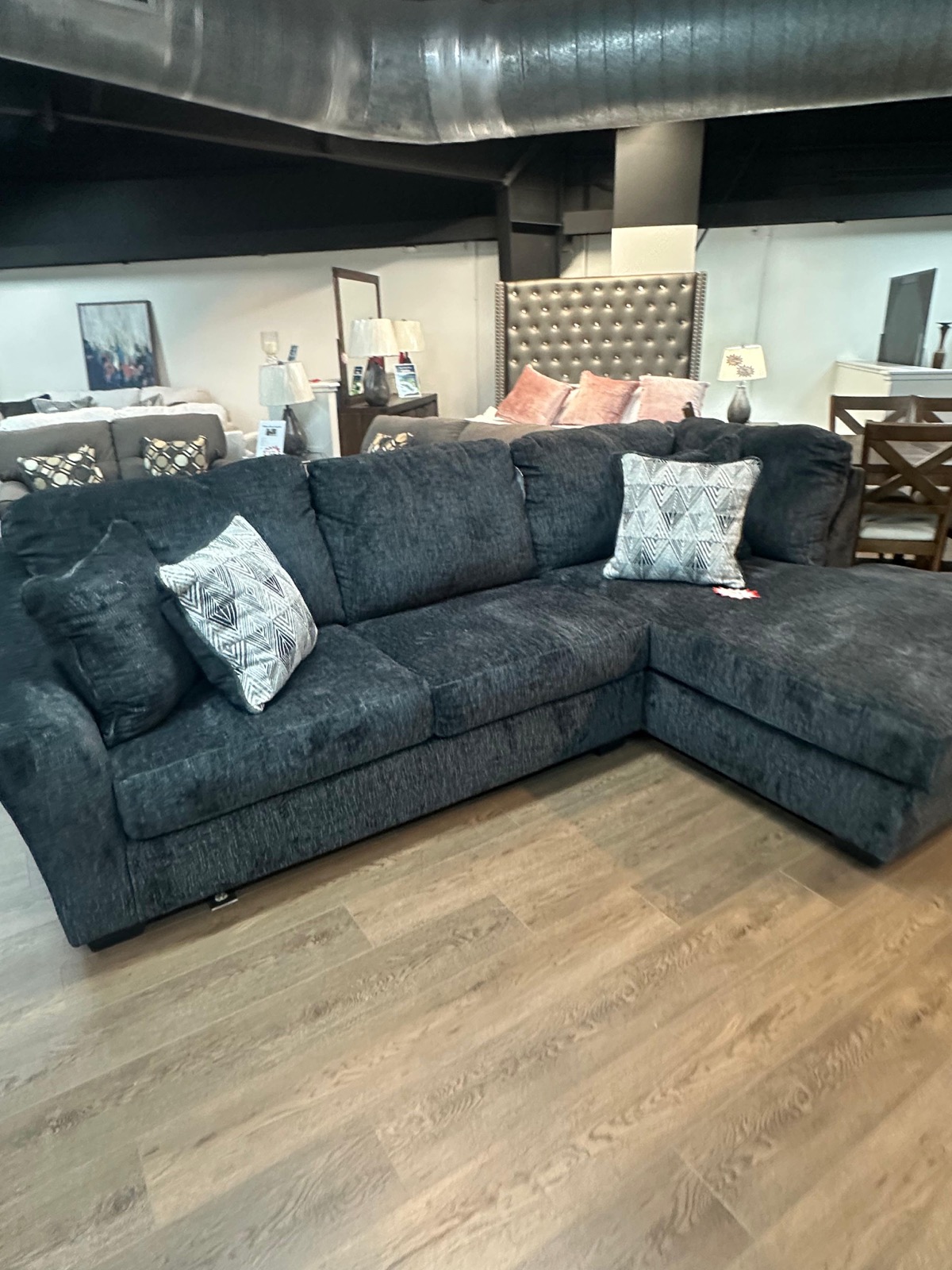Dark charcoal sectional sofa with chaise lounge
