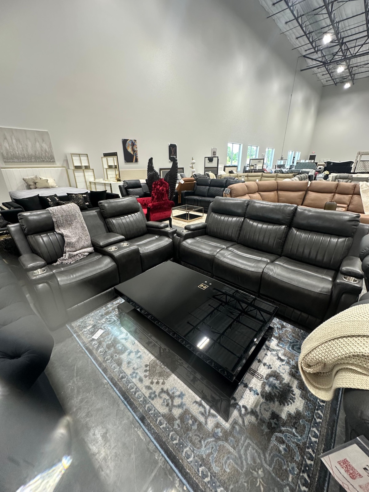 Gray leather reclining sectional with power recliners